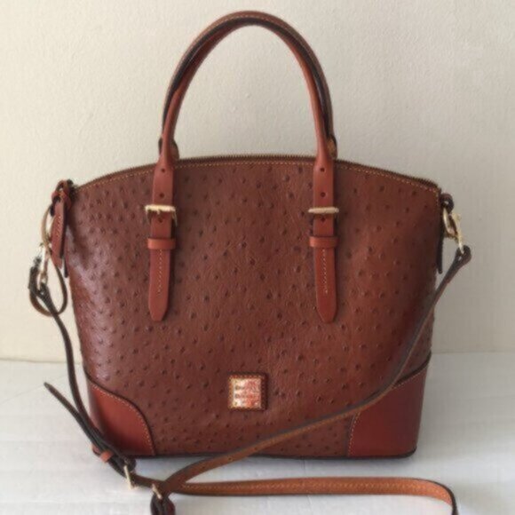 Dooney & Bourke Ostrich Domed Satchel Cognac Shoulder Leather Handbag Purse - Picture 14 of 14